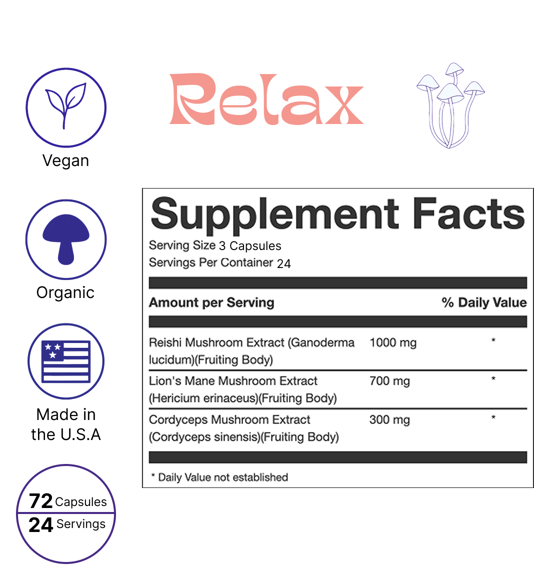 Relax Capsules – Functional Mushroom Blend